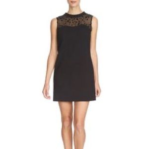 Cynthia steffe black polka dot mesh neck dress
